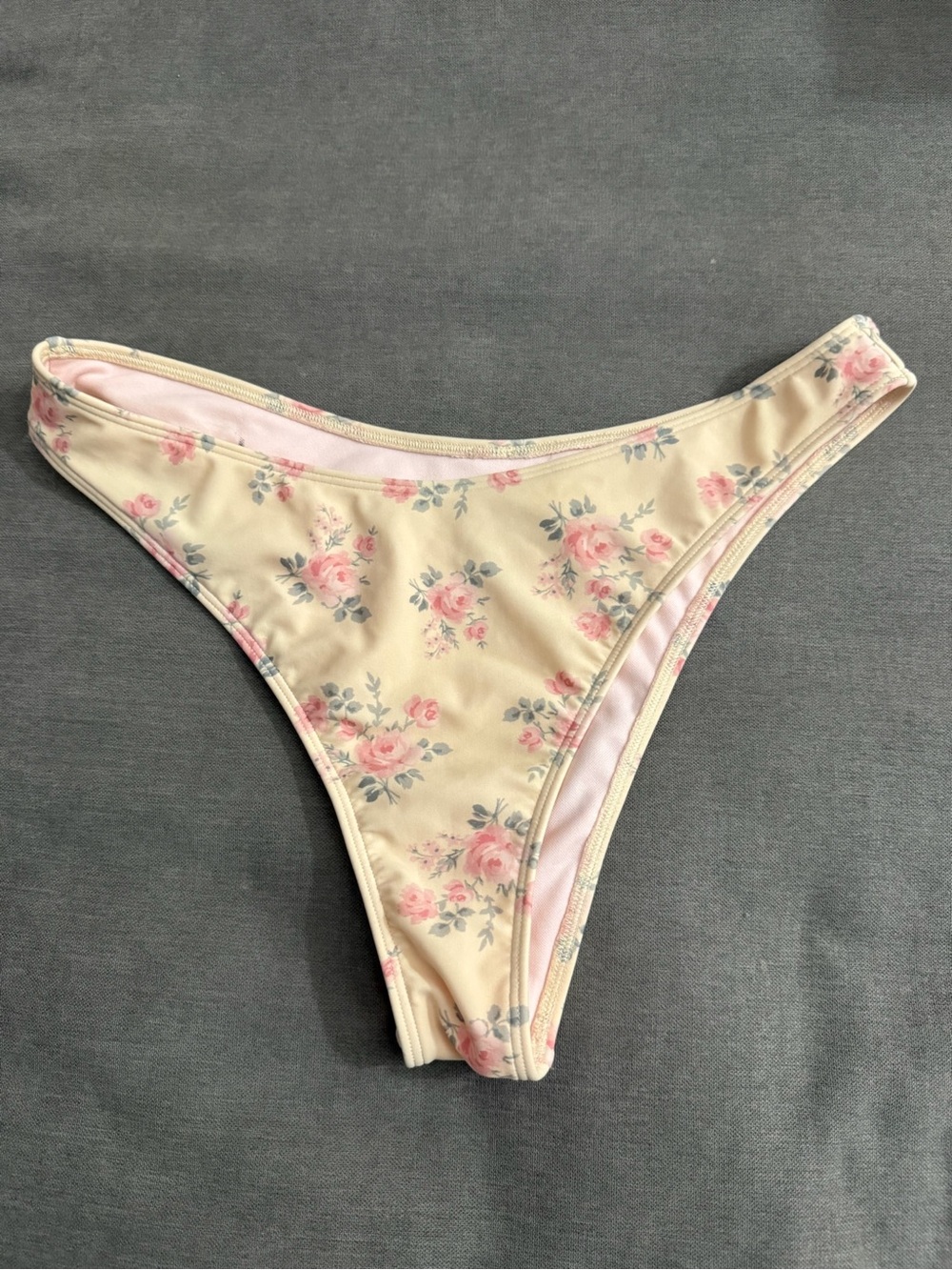 Hollister Cream Swim Bottoms with Pink Floral Print